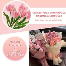 372/150pcs Craft Supplies Kit: Pink & Green Chenille Stems, Step-By-Step Video Tutorial, Green Floral Wire, Gardening Tape, Stamens, Suitable For Bouquet Crafts, Creative Gifts And Party Decorations. Flexible Chenille Stems For DIY Projects And Decor, Ideal For Holidays, Graduations And Celebrations. - Multicolor - View 7