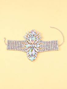 1 pieza Brazalete grande de plata con cristales AB, joyería de cóctel versátil de moda como regalo para mujeres