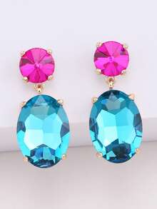 ACEHLN 1 对北美风格锌合金圆形耳钉，配椭圆形玻璃吊坠，钻石装饰女士婚礼/正式耳环 - Style 1 - 查看 17