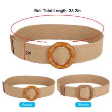 Women's Belt Elastic Stretch Waistband Woven Leather Tip Silver Buckle Straps - Khaki - View 4