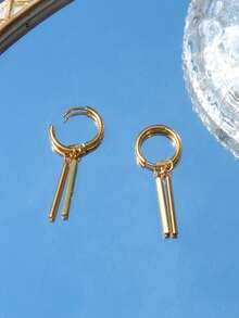 1 对时尚摩托车风格男士不锈钢长流苏耳环 - 金色 - 查看 5