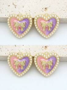 4 件珠光渐变蝴蝶结、心形和圆形吊坠 DIY 珠宝配饰，复古奢华耳环、项链，适合日常佩戴