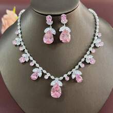 3PCS Universal Fashion Zirconia Luxury Necklace Circle Pink Tulip Suit Ins Live Burst Wear Slide Slide