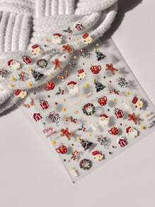 1 件 5D 浮雕指甲贴纸圣诞树圣诞老人自粘纸美甲装饰 DIY 指甲装饰 - 彩色 - 查看 2