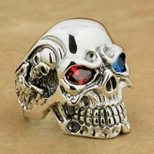 1 Punk Style Men's Skull Ring With Colorful Eyes, Cool Men's Jewelry. - Đỏ - Xem 4