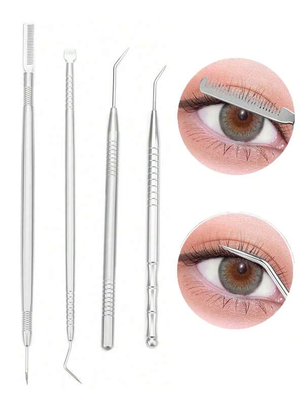 1/4 piezas Herramienta auxiliar para extensión de pestañas postizas de acero inoxidable con rizado en forma de muñeca