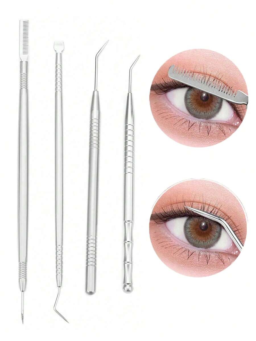 1/4 piezas Herramienta auxiliar para extensión de pestañas postizas de acero inoxidable con rizado en forma de muñeca