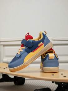 1 Pair Children's Mid-Top Sports Shoes, PU Leather Casual Running Shoes, Easy Slip-On , Lightweight Non-Slip Breathable Comfortable, Fashion Patchwork Color, Suitable For Boys And Girls - Blue - View 7