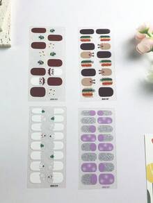 圣诞美甲贴纸，圣诞老人图案美甲贴纸，美甲贴纸，红绿配色，圣诞卡通主题美甲贴纸，圣诞树，雪人，雪花，煎饼人，闪亮雪花图案，女士自粘美甲贴纸 - 彩色 - 查看 8