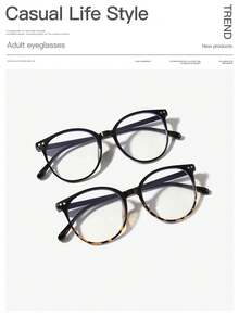 1 par de gafas de mujer de acrílico con montura redonda de bloques de color, ligeras y de moda, adecuadas para lectura diaria y transporte - Multicolor - Ver 6