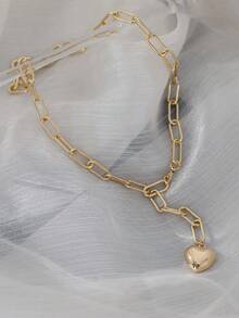 Nooxian 1pc Pendant Necklace, Smooth Heart Shaped Pendant Y-Necklace, Hiphop Style For Women (Random Quantity Of Chain Rings) - Yellow Gold - View 7