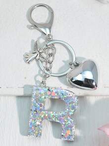 1pc Silver Heart Letter Keychain, Back To School, Resin Keyring Pendant, Fashion Accessory, A-Z Car Accessories Cute Goth Y2k Halloween Accessories Teachers Day Christmas Gift Ideas Bag Accessories Lanyards With Id Holder Car Accessories Bag Charms Car Friend Sister - Silver - View 10