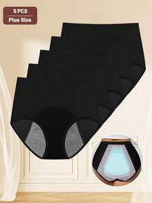 MIOTAN 5pcs/Pack Celana Dalam Segitiga Jala Bernapas untuk Wanita Ukuran Plus, Anti Bocor, Menyerap Kelembapan, Menyerap Keringat - Hitam - View 3