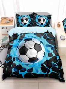 Conjunto de 4 peças de roupa de cama com tema de futebol, inclui 1 capa de edredom, 2 fronhas e 1 lençol liso, design com zíper macio e suave, adequado para quarto de hóspedes, quarto, cama de solteiro/casal (exceto edredom e travesseiros)