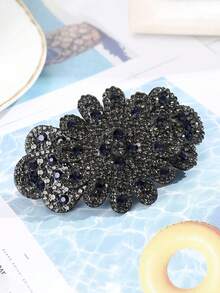 1pc Elegant Rhinestone Flower Spring Hair Clip (Rhinestone Color & Position Random), Flower Hair Accessories, Rave Accessories - Multicolor - View 3