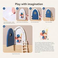 Wooden Cartoon Elf Door, Mini Ladder Decoration Fairy Tale Door Ornament, Colorful Love Elf Door Home Decoration Commemorative Photo Props, Christmas And Halloween Birthday Gifts - Multicolor - View 8