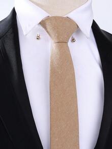 1 条男士纯色领带，卡其色时尚百搭领带，适合正式穿着、商务和聚会 - 卡其色 - 查看 4