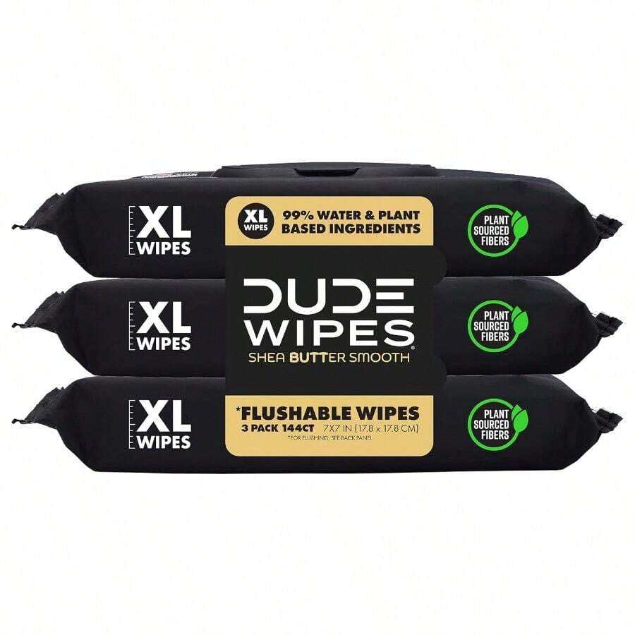 DUDE Wipes Flushable Wipes 3 Pack 144 Wipes Shea Butter Smooth With Vitamin E Aloe Septic And Sewer Safe - Shea BUTTer Smooth - 查看 1