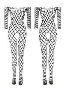 Bộ đồ liền thân lưới gợi cảm cho nữ - Đồ lót dài tay khoét rỗng cho vẻ ngoài quyến rũ ở hộp đêm, Thiết kế lưới màu đen, Có thể giặt bằng tay, Đồ lót hở lưng khi đi hộp đêm, Thời trang người lớn, Thời trang sang trọng, Độ đàn hồi cao, Vải bán trong suốt - màu đen - Xem 7