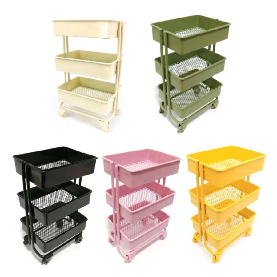 Dollhouse Miniature Furniture Shelf Bookshelf With Wheels Storage Display Rack Dollhouse Furniture Accessories Metal 1:12