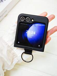 Luxury Minimalist Solid Green Phone Case, Compatible With Samsung Galaxy Z Flip 5 6, Shock-Resistant Back Cover, Waterproof, Anti-Fall, Anti-Scratch - Black - View 5