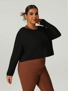 大码女式轻薄透气露背休闲健身运动长袖T恤罩衫黑色春季款 - 黑色 - 查看 3