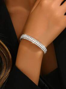 1pc Fashionable Minimalist Multi-Row CZ & Faux Pearl Women Bracelet, For Daily Wear