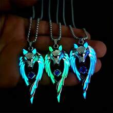 1PC Night Light Wolf King Pendant Necklace - Hip Hop Punk Style With Blue And White Night Light Accents, Perfect For Parties And Gifts - Màu xanh lam - Xem 5