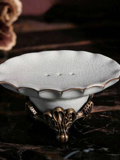 1pc Ceramic Soap Dish, Luxury Home Soap Holder, High-End Hotel Restaurant Soap Tray With Drainage, Anti-Slip Soap Plate, Decorative Soap Rack, Bathroom Accessories, Christmas/Halloween Gift