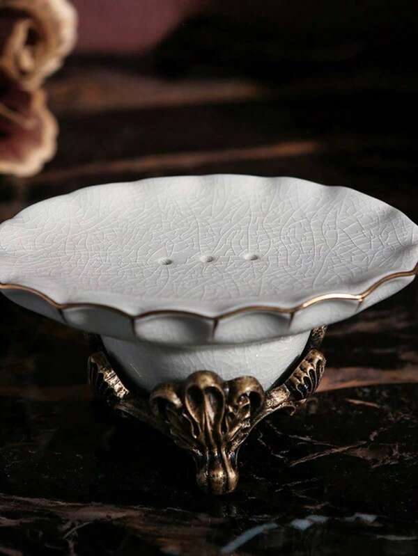 1pc Ceramic Soap Dish, Luxury Home Soap Holder, High-End Hotel Restaurant Soap Tray With Drainage, Anti-Slip Soap Plate, Decorative Soap Rack, Bathroom Accessories, Christmas/Halloween Gift