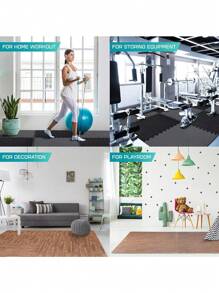 16片装健身器材泡沫垫 - 非防水EVA泡沫材质，适用于健身房和家庭锻炼，耐用彩色拼图垫（黑/灰），可降低噪音并确保训练安全，健身配件