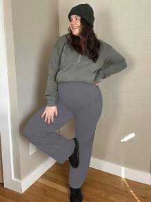 1 件孕妇高腰瑜伽裤，可调节腹部，松紧腰，休闲，宽松，带口袋，宽腿，适合日常穿着