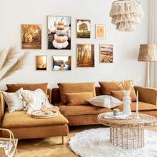 1 Stück/3 Stücke Wandkunst Poster wahlweise mit Rahmen, Wanddekoration, Herbst Tiere Landschaft, See Bäume, Tiere, Hirsche Wälder, Leinwanddruck und Poster, Kürbis Schilf Gemälde, Wohnzimmer Bilder, Dekoration