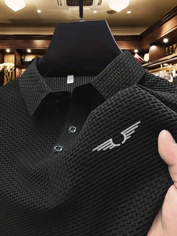 1 stuk geborduurd patroon heren zakelijk casual poloshirt, plus size geschikt voor zwaarlijvige mannen, plus size, comfortabele stof, geschikt voor golf, tennis, buitenreizen, vrije tijd, geweldig cadeau voor mannen