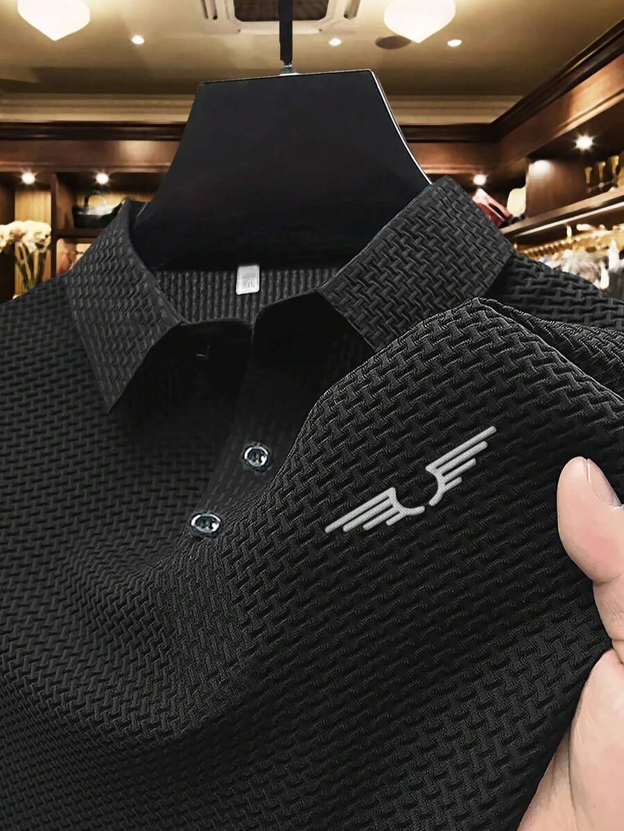 1 件刺绣图案男士商务休闲 POLO 衫，加大码，适合超重男士，加大码，面料舒适，适合高尔夫、网球、户外旅行、休闲，是送给男士的绝佳礼物 - 黑色 - 查看 1