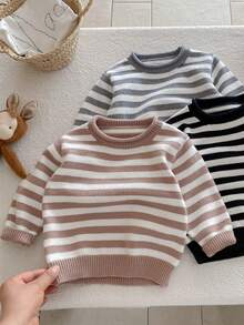 1pc Boys/Toddlers/Kids Casual Striped Knit Sweater, Comfortable Long Sleeve, Suitable For Autumn/Winter