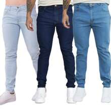 Kit 3 Men's Light Medium Dark Jeans Laicra Slim Basic Casual Premium Direct From The Factory With Elastane - Rửa nhẹ - Xem 3