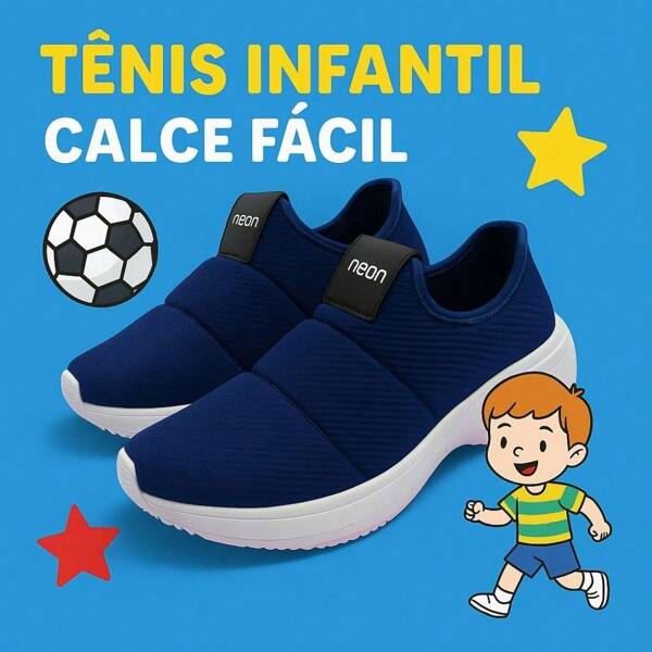 Tênis Infantil Calce Fácil Escola Meia Menino Menina Confortável  Sem Cadarço Casual Esportivo Leve