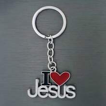 4pcs/1pc/2pcs "I Love Jesus" Heart Shaped Pendant Keychain, Prayer Gift For Men & Women - Silver - View 10
