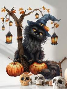 1 件万圣节黑猫墙贴、万圣节南瓜卧室贴、节日厨房贴、神秘风格万圣节客厅贴、万圣节氛围浴室贴、易于移除创意家居装饰
