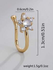 1 件金色五角星鼻环，带微镶嵌锆石星假鼻环，女士穿孔首饰