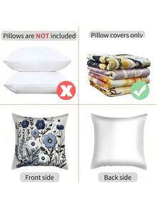 1pc Vintage Style Floral Print Decorative Throw Pillow Cover, Polyester Plush Fabric, Zipper Closure, Suitable For Home, Sofa, Bedroom, Seatzy Series (Pillow Insert Not Included), No Embroidery - Blue - View 8