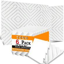TOUO吸音泡沫，6-48片装，12英寸×12英寸×2英寸/1英寸，吸音板，适用于录音室、鼓房、办公室 - 8种颜色可选，高密度降噪隔音墙砖 - 彩色 - 查看 35