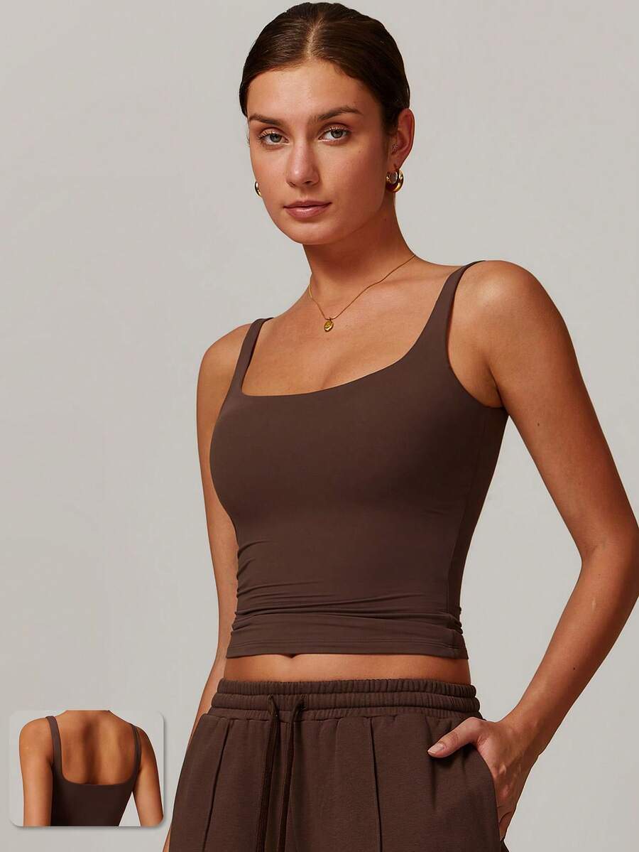MASKERT Women's Vest, Sports Vest, Camisole Vest, High Elasticity Sports Vest, Home Commuting Vest, Skin Friendly And Comfortable - Màu nâu Sô-cô-la - Xem 1