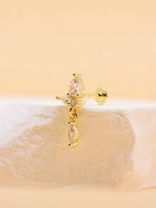 1pc Cubic Zirconia Stud Earring - Yellow Gold - View 13