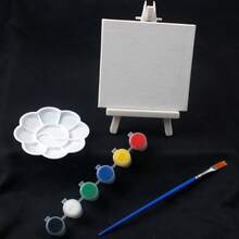 Mini Canvas Painting Set, Includes Palette, Brushes, Canvas Panels And Easel. Suitable For Oil, Acrylic, Acrylic Watercolor, Watercolor And Other Paints, Easy To Color And Non-Bleeding. For Personal Art Painting, Parent-Child Interaction, Couple Games, Beginners And Artists. Easel, Tray And Brushes Are Reusable, Party Painting Kit (Random Paint Colors),For School Supplies,Back To School