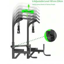 Dip Station Power Tower, Multifunktionale Kraftturm mit klappbarem Hantelbank, Klimmzugstange für Krafttrainingsgeräte für Heim-Fitnessstudio, inkl. Trainingsbänder, Ladekapazität bis zu 200KG - Schwarz - Übersicht 6