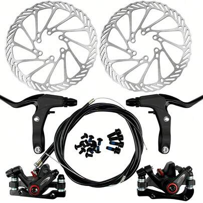 Set freni a disco per bicicletta, freni a disco meccanici anteriori e posteriori MTB, in nero