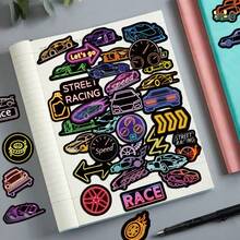 SCXXBSW 50pcs Neon Racing Stickers DIY Decoration Luggage Guitar Notebook Creative Fun Cartoon Waterproof Stickers - Multicolor - View 5