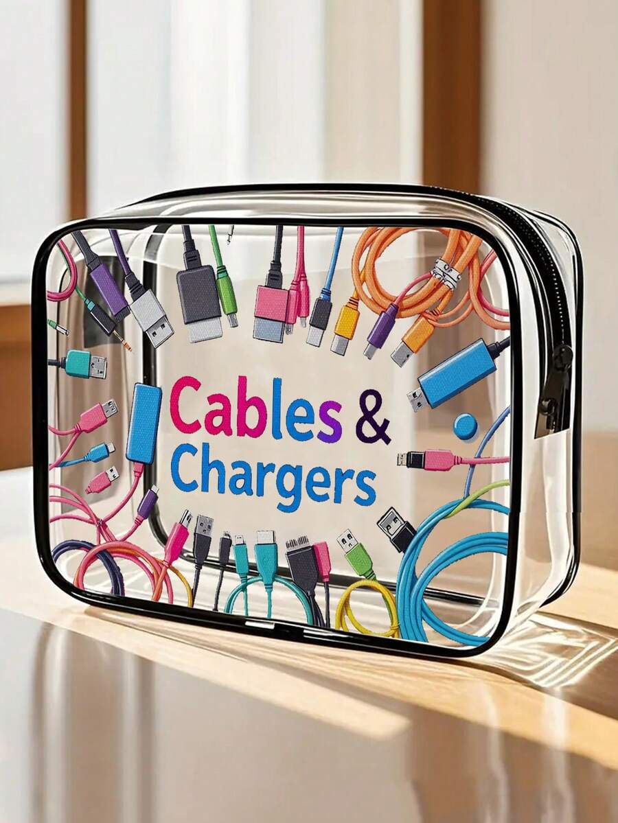 新品上市！多功能充电器旅行收纳包 - 透明洗漱包，旅行必备，便携式拉链旅行化妆包，沙滩透明PVC洗漱包，防水收纳袋，透明整理包，线缆USB收纳包，机场安检PVC化妆包，可收纳充电器、数据线和移动电源